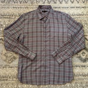 John Varvatos Gray Maroon Plaid Button Down Medium